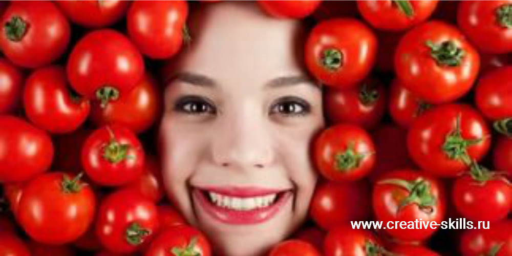 голова девушки в помидорах